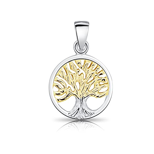 DTPsilver® 925 Sterling Silber und Gelb Vergoldet Zweifarbig Baum des Lebens Anhänger von DTPsilver