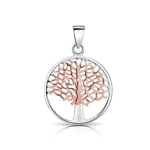 DTPsilver® 925 Sterling Silber und Rosen-Gold überzogen Zweifarbig Baum des Lebens Anhänger von DTPsilver