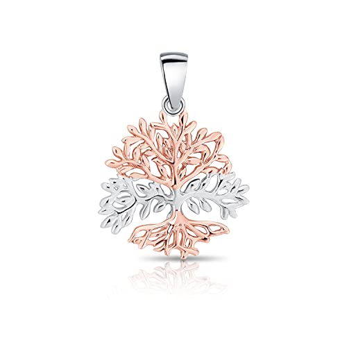 DTPsilver® 925 Sterling Silber und Rosen-Gold überzogen Zweifarbig Baum des Lebens Anhänger von DTPsilver