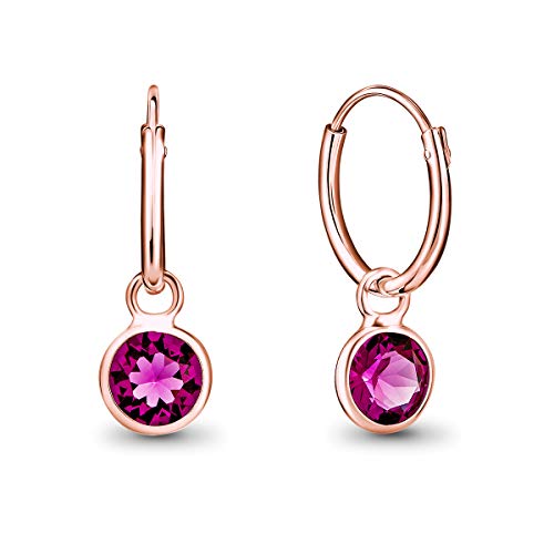 DTPsilver® KLEINE Creolen Ohrringe 925 Sterling Silber Rosen-Gold überzogen mit Swarovski® Elements Kristall Rund - Mädchen - Dicke 1.2 mm - Durchmesser 12 mm - Farbe : Fuchsie von DTPsilver