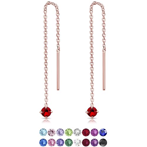 DTPsilver® KLEINE Durch Ohrringe ziehen 925 Sterling Silber Rosen-Gold überzogen mit Baumelnde 3 mm Swarovski® Elements Kristall - Farbe : Light Siam Rot von DTPsilver