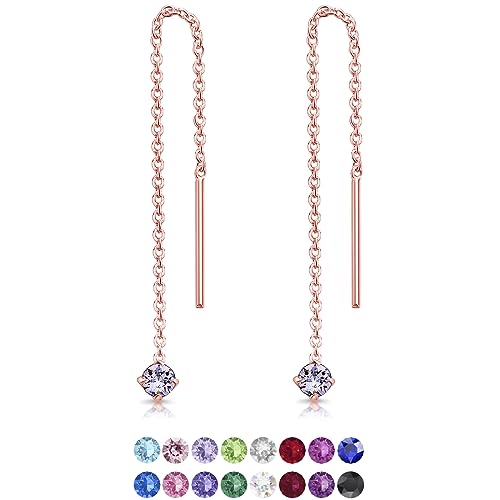 DTPsilver® KLEINE Durch Ohrringe ziehen 925 Sterling Silber Rosen-Gold überzogen mit Baumelnde 3 mm Swarovski® Elements Kristall - Farbe : Provence Lavendel von DTPsilver