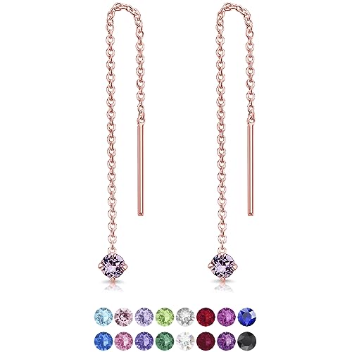 DTPsilver® KLEINE Durch Ohrringe ziehen 925 Sterling Silber Rosen-Gold überzogen mit Baumelnde 3 mm Swarovski® Elements Kristall - Farbe : Violett von DTPsilver