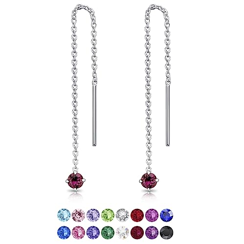 DTPsilver® KLEINE Durch Ohrringe ziehen 925 Sterling Silber mit Baumelnde 3 mm Swarovski® Elements Kristall - Farbe : Amethyst von DTPsilver