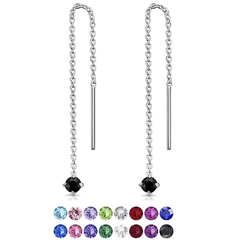 DTPsilver® KLEINE Durch Ohrringe ziehen 925 Sterling Silber mit Baumelnde 3 mm Swarovski® Elements Kristall - Farbe : Schwarz von DTPsilver