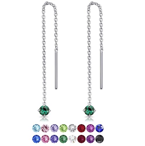 DTPsilver® KLEINE Durch Ohrringe ziehen 925 Sterling Silber mit Baumelnde 3 mm Swarovski® Elements Kristall - Farbe : Smaragd von DTPsilver