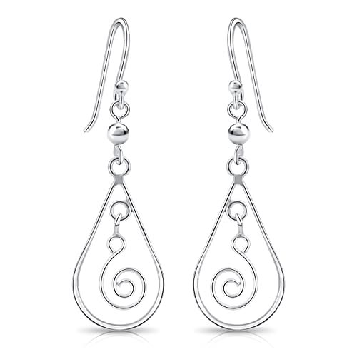 DTPsilver® KLEINE Haken Ohrringe 925 Sterling Silber - Träne und Spiral - Ohrringe Messen 12 x 42 mm von DTPsilver