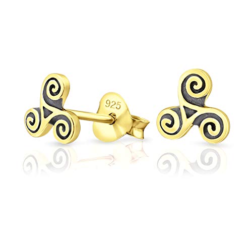 DTPsilver® Triskele Mini Ohrstecker - Vergoldete Keltische Ohrringe für Damen von DTPsilver