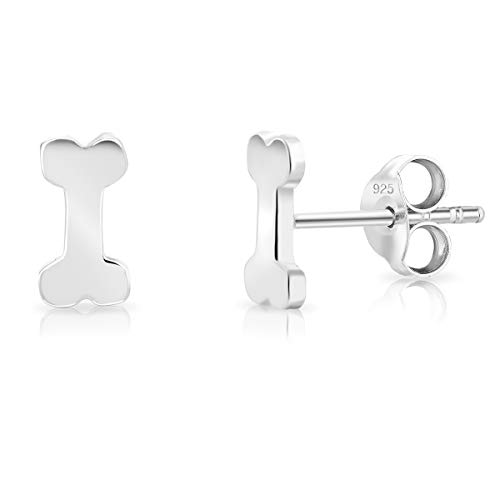 DTPsilver® KLEINE Ohrringe 925 Sterling Silber - Hündchen Hund Hundeknochen Ohrstecker - Messung 4 x 8 mm von DTPsilver