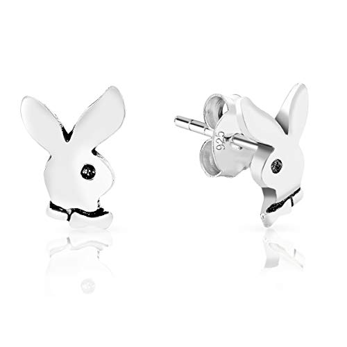 DTPsilver® KLEINE Ohrringe 925 Sterling Silber - Playboy Häschen Hase Ohrstecker - Messung 7 x 9 mm von DTPsilver