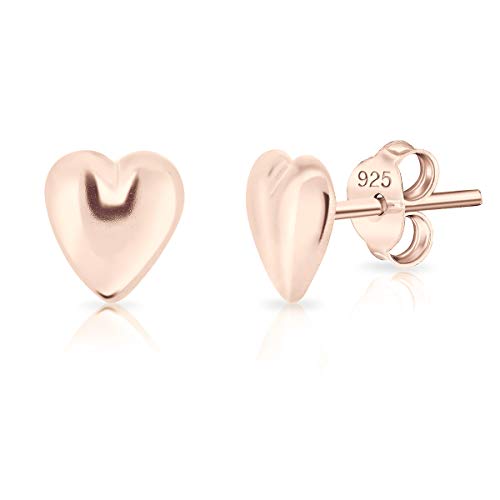 DTPsilver® KLEINE Ohrringe 925 Sterling Silber Rosen-Gold überzogen - Herz Ohrstecker - Messung: 6 x 7 mm von DTPsilver