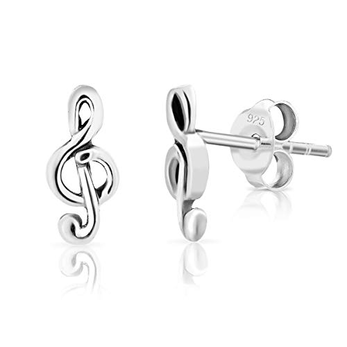 DTPsilver® KLEINE Ohrringe 925 Sterling Silber - Violinschlüssel Ohrstecker - Messung 4 x 10 mm von DTPsilver