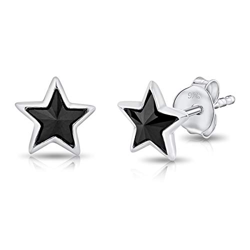 DTPsilver® KLEINE Ohrringe 925 Sterling Silber mit Kristallen von Swarovski® Elements Stern Ohrstecker - Durchmesser 7 mm - Farbe : Schwarz von DTPsilver