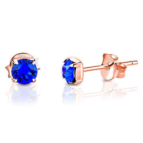 DTPsilver® WINZIGE Quadratischer Ohrringe 925 Sterling Silber Rosen-Gold überzogen mit Runde Kristallen von Swarovski® Elements - Durchmesser 4 mm - Farbe : Majestätisches Blau von DTPsilver