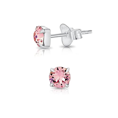 DTPsilver® WINZIGE Quadratischer Ohrringe 925 Sterling Silber mit Runde Kristallen von Swarovski® Elements - Sehr KLEINE Ohrstecker - Durchmesser 4 mm - Farbe : Licht Stieg von DTPsilver