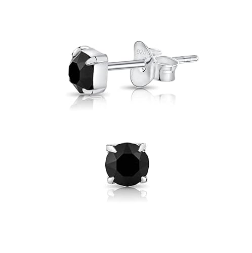 DTPsilver® WINZIGE Quadratischer Ohrringe 925 Sterling Silber mit Runde Kristallen von Swarovski® Elements - Sehr KLEINE Ohrstecker - Durchmesser 4 mm - Farbe : Schwarz von DTPsilver