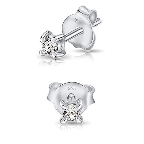 DTPsilver® Winzige Ohrringe 925 Sterling Silber mit Kristallen von Swarovski® Elements Runde Sehr kleine Ohrstecker - Durchmesser 2 mm - Farbe : klare Kristalle von DTPsilver