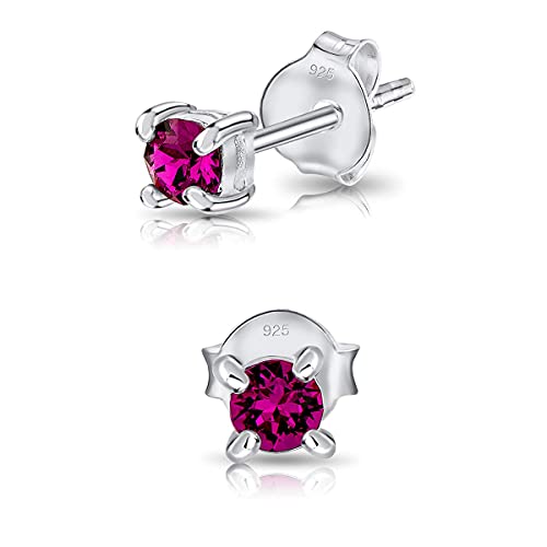 DTPsilver® Winzige Ohrringe 925 Sterling Silber mit Kristallen von Swarovski® Elements Runde Sehr kleine Ohrstecker - Durchmesser 3 mm - Farbe : Fuchsie von DTPsilver