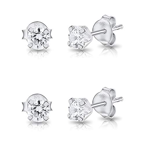 DTPsilver - 2 Paar WINZIGE Ohrringe 925 Sterling Silber mit Cubic Zirkonia Runde Sehr KLEINE Ohrstecker - Durchmesser 4 mm - Weiß/klar CZ DTPsilver - 2 Paar WINZIGE Ohrringe 925 Sterling Silber mit Cubic Zirkonia Runde Sehr KLEINE Ohrstecker - Durchmesser 4 mm - Weiß/klar CZ von DTPsilver