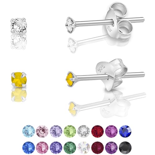 DTPsilver - 2 Paar WINZIGE Ohrringe 925 Sterling Silber mit Kristallen von Swarovski® Elements Runde Sehr KLEINE Ohrstecker - Durchmesser 2 mm - Farbe : klare Kristalle + Gelber Opal Gelber Opal von DTPsilver