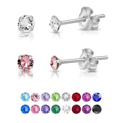 DTPsilver - 2 Paar WINZIGE Ohrringe 925 Sterling Silber mit Kristallen von Swarovski® Elements Runde Sehr KLEINE Ohrstecker - Durchmesser 3 mm - Farbe : klare Kristalle + Licht Stieg von DTPsilver