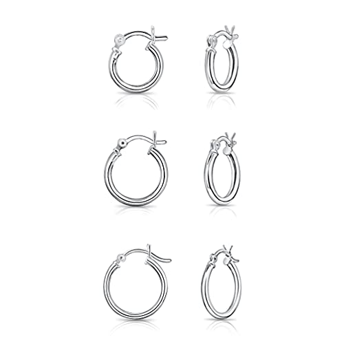 DTPsilver - 3 Paar Ohrringe - Klein/Mittelgroße Creolen Steckverschluss - 925 Sterling Silber - Dicke 1.5 mm - Durchmesser 14, 16 und 18 mm von DTPsilver