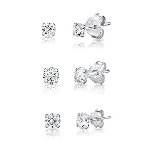 DTPsilver - 3 Paar WINZIGE/KLEINE Ohrringe 925 Sterling Silber mit Cubic Zirkonia Runde Ohrstecker - Durchmesser 3, 4, 5 mm - Weiß/klar CZ von DTPsilver