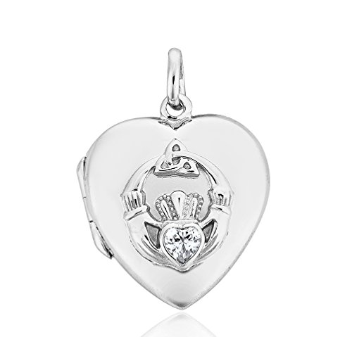 DTPsilver - Anhänger/Medaillon 925 Sterling Silber Rhodium mit Zirkonia Claddagh Herz von DTPsilver