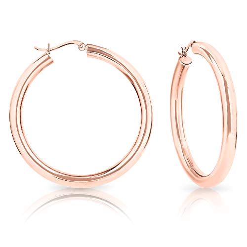 DTPsilver - Damen - Creolen - Ohrringe 925 Sterling Silber Rosen Vergoldet - Dicke 5 mm - Durchmesser 50 mm von DTPsilver