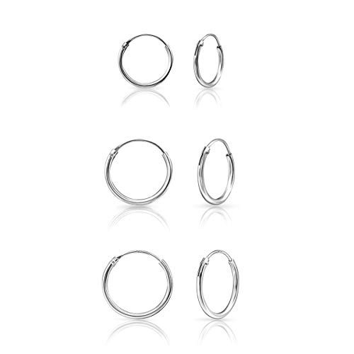 DTPsilver® 3 Paare Kleine/Mittelgroße Creolen Ohrringe 925 Sterling Silber - Dicke 1.2 mm - Durchmesser 12, 14, 16 mm von DTPsilver