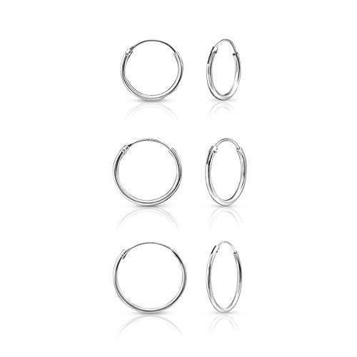 DTPsilver® 3 Paare Kleine/Mittelgroße Creolen Ohrringe 925 Sterling Silber - Dicke 1.2 mm - Durchmesser 16, 18, 20 mm von DTPsilver