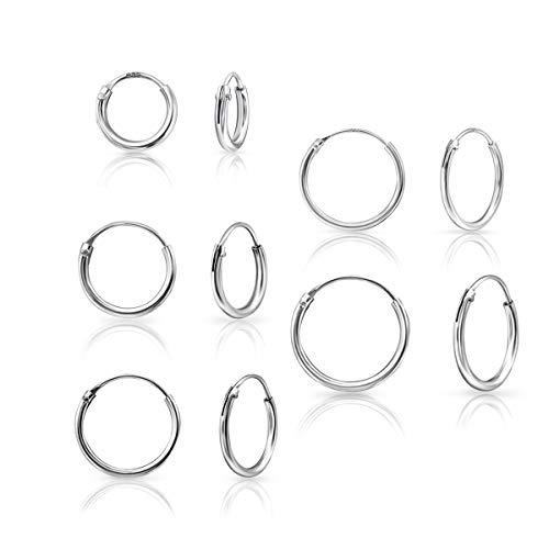 DTPsilver® 5 Paare WINZIGE/KLEINE Creolen Ohrringe 925 Sterling Silber - Knorpel/Wendel/Tragus - Dicke 1.2 mm - Durchmesser 8, 10, 12, 14, 16 mm von DTPsilver