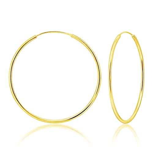 DTPsilver® 925 Sterling Silber Gelb Vergoldet Creolen Ohrringe - Klein/Mittelgroße/Groß - Dicke 2 mm - Durchmesser: 60 mm von DTPsilver