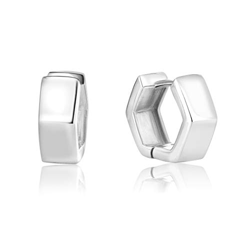 DTPsilver - Damen - Creolen Scharnierbügel Hexagon- - Ohrringe 925 Sterling Silber -Dicke 2 mm - Breite 5.5 mm - Durchmesser 14 mm von DTPsilver