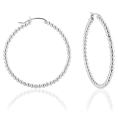 DTPsilver - Damen - Creolen mit Kugel - Ohrringe 925 Sterling Silber - Dicke 3 mm - Durchmesser 50 mm von DTPsilver