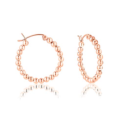 DTPsilver - Damen - Creolen mit Kugel - Ohrringe 925 Sterling Silber Rosen Vergoldet - Dicke 3 mm - Durchmesser 25 mm DTPsilver - Damen - Creolen mit Kugel - Ohrringe 925 Sterling Silber Rosen Vergoldet - Dicke 3 mm - Durchmesser 25 mm von DTPsilver