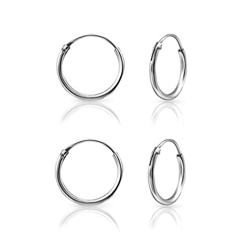 DTPsilver® 2 Paare WINZIGE Creolen Ohrringe 925 Sterling Silber - Knorpel/Wendel/Tragus - Dicke 1.2 mm - Durchmesser 12 mm von DTPsilver