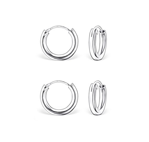 DTPsilver - Damen - Klein Creolen - Ohrringe 925 Sterling Silber Set Paare 2 - Dicke 2 mm - Durchmesser 10 mm von DTPsilver