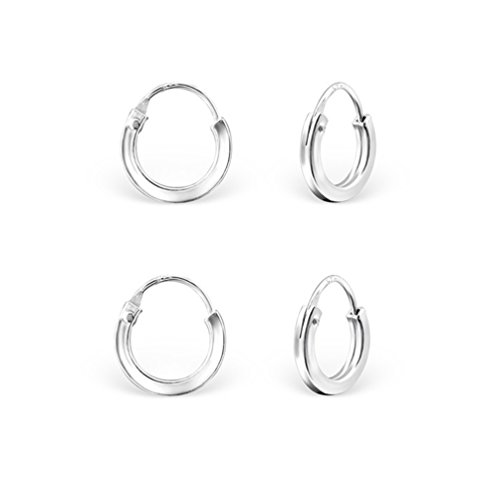 DTPsilver - Damen - Klein Creolen - Ohrringe 925 Sterling Silber Set Paare 2 - Dicke 2 mm - Durchmesser 10 mm von DTPsilver