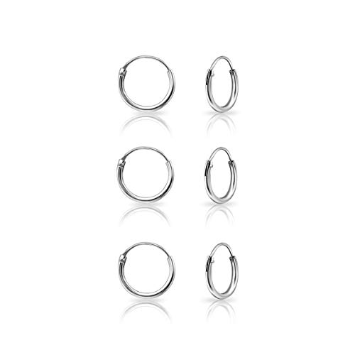 DTPsilver® 3 Paare WINZIGE Creolen Ohrringe 925 Sterling Silber - Knorpel/Wendel/Tragus - Dicke 1.2 mm - Durchmesser 10 mm von DTPsilver