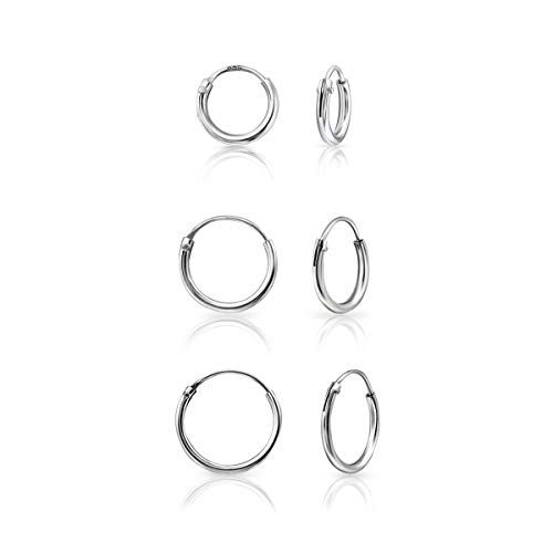 DTPsilver® 3 Paare WINZIGE Creolen Ohrringe 925 Sterling Silber - Knorpel/Wendel/Tragus - Dicke 1.2 mm - Durchmesser 8, 10, 12 mm von DTPsilver