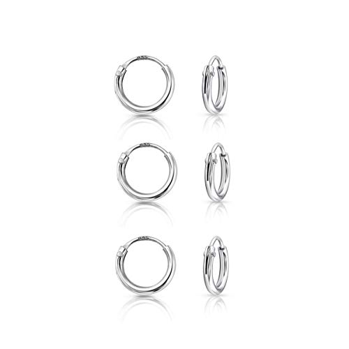 DTPsilver® 3 Paare WINZIGE Creolen Ohrringe 925 Sterling Silber - Knorpel/Wendel/Tragus - Dicke 1.2 mm - Durchmesser 8 mm von DTPsilver