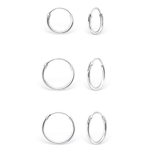 DTPsilver® 3 Paare WINZIGE Creolen Ohrringe 925 Sterling Silber - Knorpel/Wendel/Tragus - Dicke 1.5 mm - Durchmesser 8, 10, 12 mm von DTPsilver