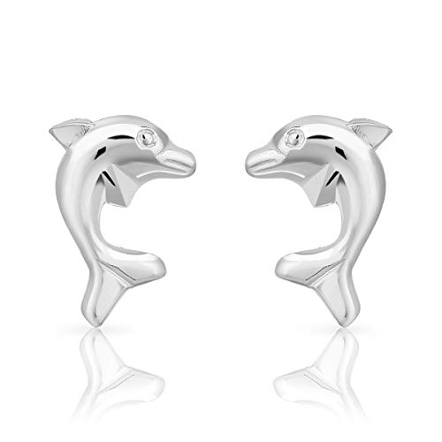 DTPsilver® KLEINE Ohrringe 925 Sterling Silber - Delfin Ohrstecker - Maße: 7 x 10 mm von DTPsilver