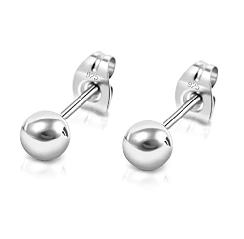 DTPsilver® KLEINE Ohrringe 925 Sterling Silber - Runde Kugel Ohrstecker 4 mm von DTPsilver