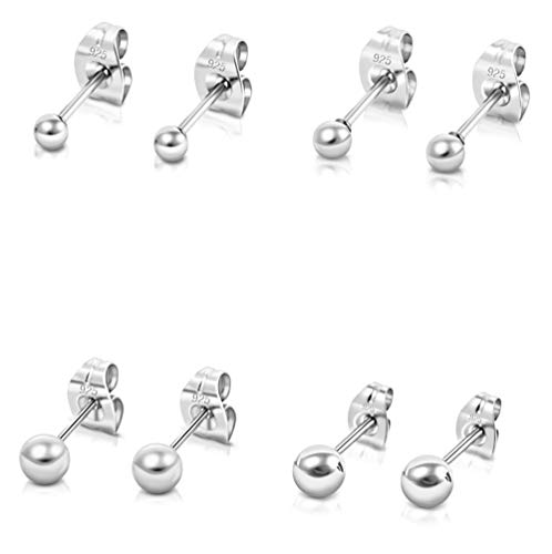 DTPsilver® 4 Paare ohrstecker silber 925 damen - ohrstecker set - damen ohrringe silber 925 set - Runde Kugel Ohrstecker - WINZIGE/KLEINE - Gemischte Größen - Durchmesser: 2, 3, 4, 5 mm von DTPsilver