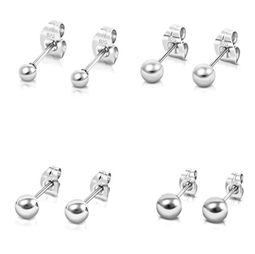 DTPsilver® 4 Paare WINZIGE/KLEINE Ohrringe 925 Sterling Silber - Runde Kugel Ohrstecker - Durchmesser: 3, 4, 5, 6 mm von DTPsilver