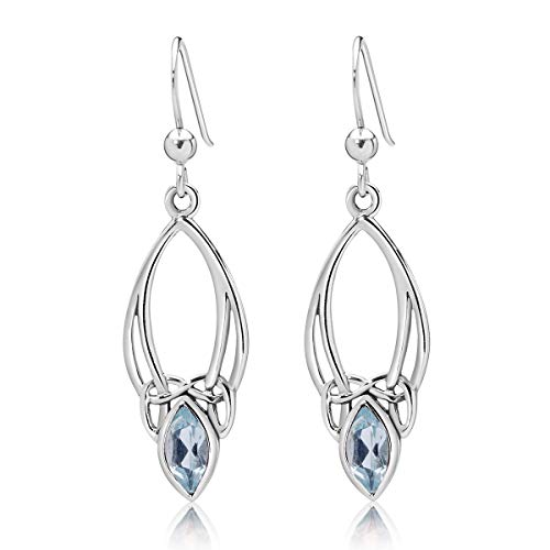 DTPSilver -Damen Haken Ohrringe 925 Sterling Silber - Keltische Dreifaltigkeitsknoten - keltischen Kollektion - Blautopas von DTPsilver