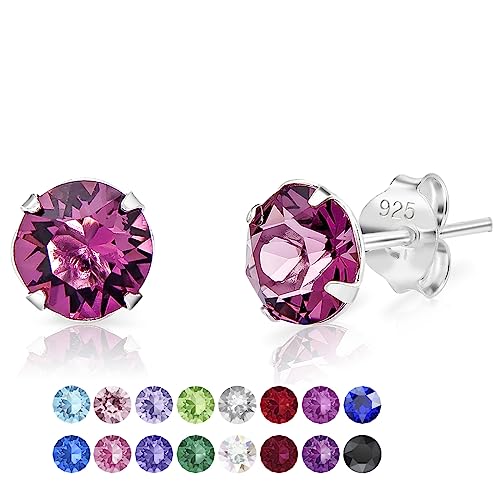 DTPSilver - Damen Ohrringe 925 Sterling Silber mit Kristallen von Swarovski® Elements 6 mm Runde Ohrstecker - Farbe : Amethyst von DTPsilver