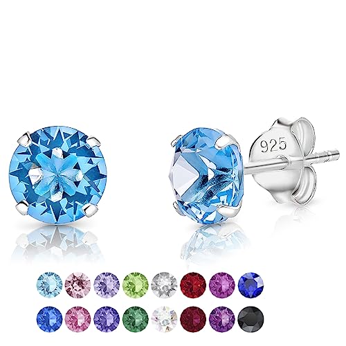 DTPSilver - Damen Ohrringe 925 Sterling Silber mit Kristallen von Swarovski® Elements 6 mm Runde Ohrstecker - Farbe : Aquamarin von DTPsilver